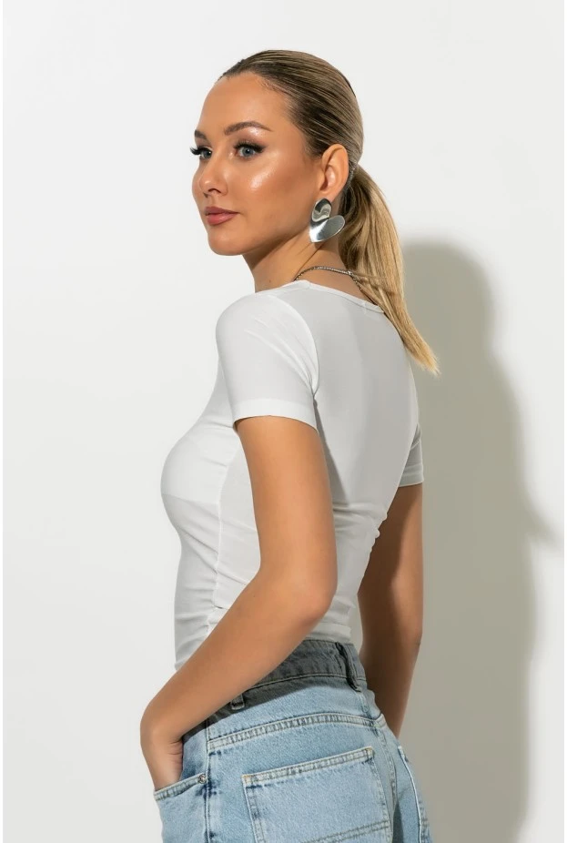 T-shirt με τετράγωνη λαιμόκοψη λευκό