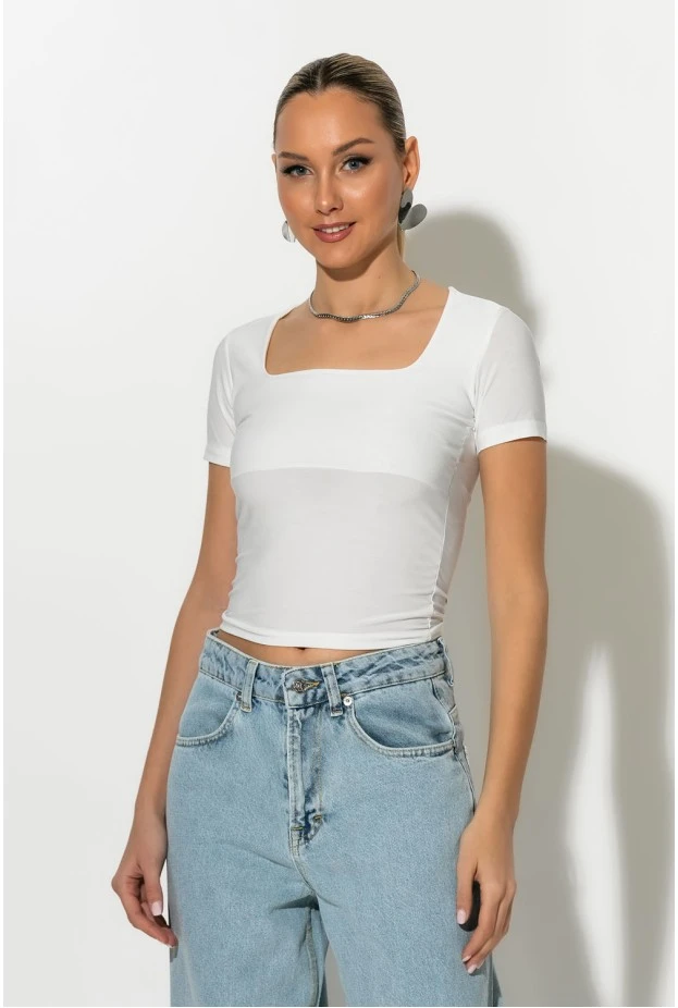 T-shirt με τετράγωνη λαιμόκοψη λευκό