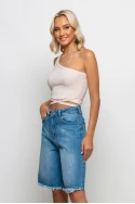 Crop top με ένα ώμο και κορδόνι στην μέση μπεζ