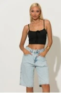 Crop top ριπ με δέσιμο στο στήθος μαύρο