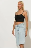 Crop top ριπ με δέσιμο στο στήθος μαύρο