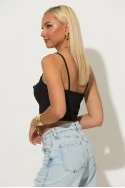 Crop top ριπ με δέσιμο στο στήθος μαύρο