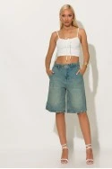 Crop top ριπ με δέσιμο στο στήθος λευκό