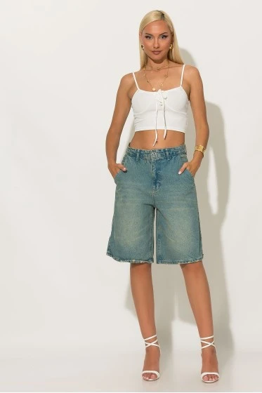 Crop top ριπ με δέσιμο στο στήθος μαύρο