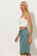 Crop top ριπ με δέσιμο στο στήθος λευκό
