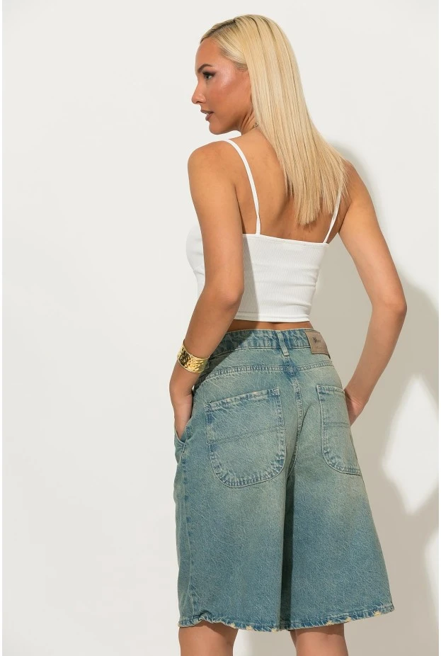 Crop top ριπ με δέσιμο στο στήθος λευκό