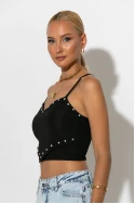 Crop top τιραντέ με strass σε σχήμα καρδιάς μαύρο Crop top τιραντέ με strass σε σχήμα καρδιάς μαύρο