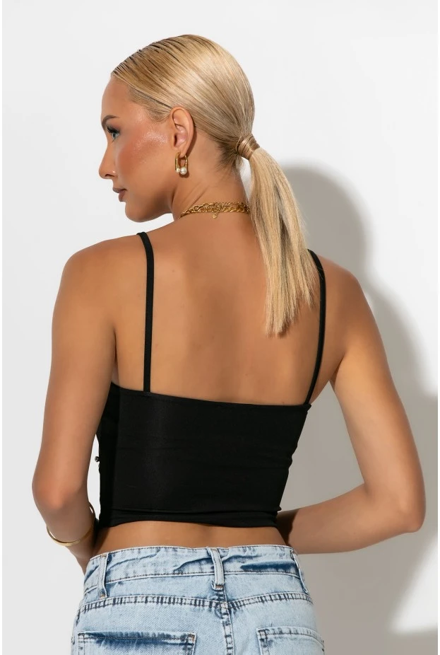 Crop top τιραντέ με strass σε σχήμα καρδιάς μαύρο