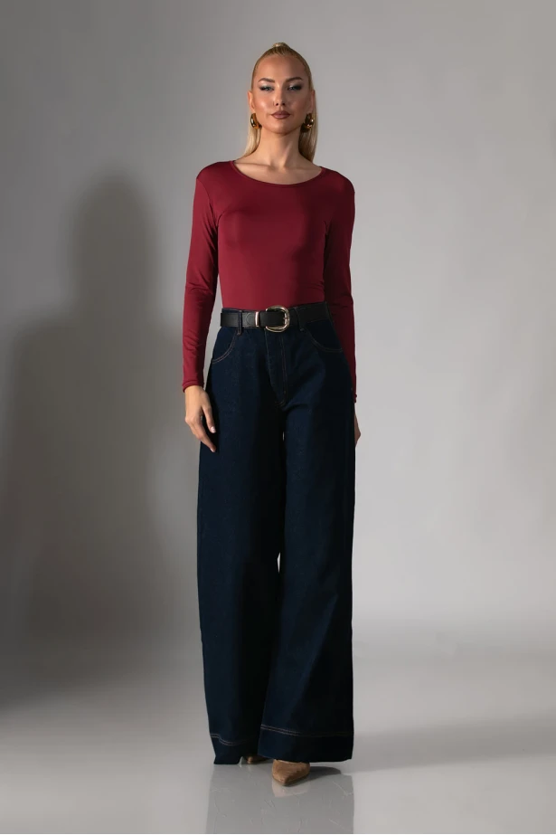 Κορμάκι μακρυμάνικο με στογγυλή λαιμόκοψη μπορντό