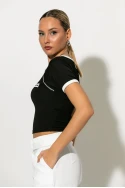Crop top ριπ με patch casual μαύρο