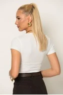 T-shirt με λοξή λαιμόκοψη λευκό