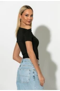 T-shirt με λοξή λαιμόκοψη μαύρο T-shirt με λοξή λαιμόκοψη μαύρο