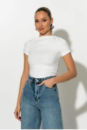 T-shirt με λοξή λαιμόκοψη λευκό