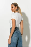 T-shirt με λοξή λαιμόκοψη λευκό