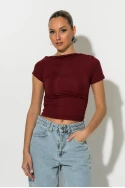 T-shirt με λοξή λαιμόκοψη μπορντό T-shirt με λοξή λαιμόκοψη μπορντό