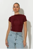 T-shirt με λοξή λαιμόκοψη μπορντό T-shirt με λοξή λαιμόκοψη μπορντό