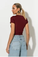 T-shirt με λοξή λαιμόκοψη μπορντό T-shirt με λοξή λαιμόκοψη μπορντό