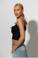 Crop top τιραντέ με κορδόνι μπροστά μαύρο Crop top τιραντέ με κορδόνι μπροστά μαύρο