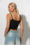Crop top τιραντέ με κορδόνι μπροστά μαύρο Crop top τιραντέ με κορδόνι μπροστά μαύρο