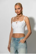 Crop top τιραντέ με κορδόνι μπροστά λευκό Crop top τιραντέ με κορδόνι μπροστά λευκό