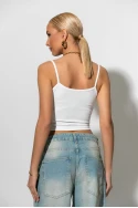 Crop top τιραντέ με κορδόνι μπροστά λευκό Crop top τιραντέ με κορδόνι μπροστά λευκό