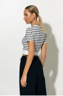 Cropped κοντομάνικο ριπ ριγέ λευκό-μπλε Cropped κοντομάνικο ριπ ριγέ λευκό-μπλε