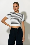 Cropped κοντομάνικο ριπ ριγέ λευκό-μπλε Cropped κοντομάνικο ριπ ριγέ λευκό-μπλε