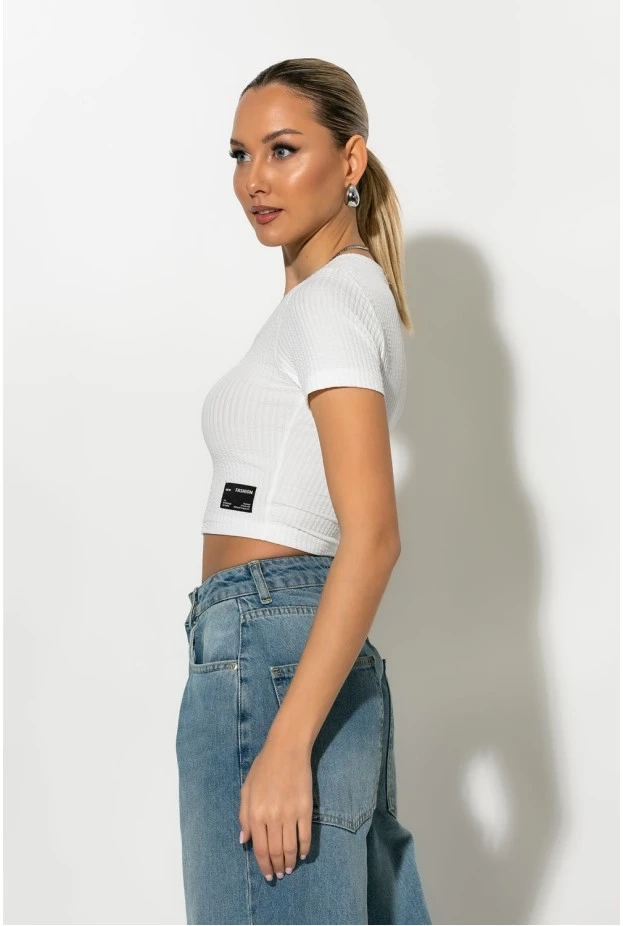 Crop top V κοντομάνικο λευκό