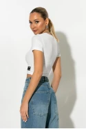 Crop top V κοντομάνικο λευκό
