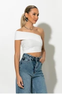 Crop top με ασύμμετρο ένα ώμο λευκό