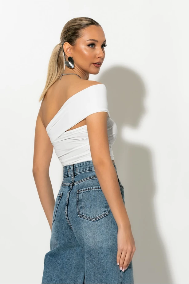 Crop top με ασύμμετρο ένα ώμο λευκό