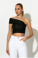 Crop top με ασύμμετρο ένα ώμο μαύρο