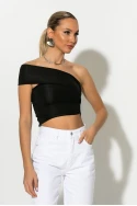 Crop top με ασύμμετρο ένα ώμο μαύρο