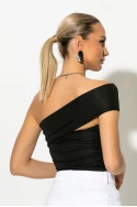 Crop top με ασύμμετρο ένα ώμο μαύρο