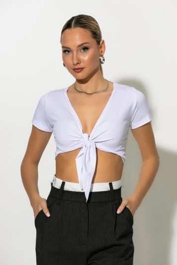 Crop top με δέσιμο μπροστά μαύρο
