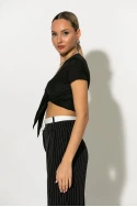 Crop top με δέσιμο μπροστά μαύρο Crop top με δέσιμο μπροστά μαύρο