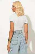 Cropped κοντομάνικο ριπ με ρίγες λευκό