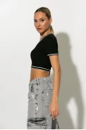 Cropped κοντομάνικο ριπ με ρίγες μαύρο Cropped κοντομάνικο ριπ με ρίγες μαύρο