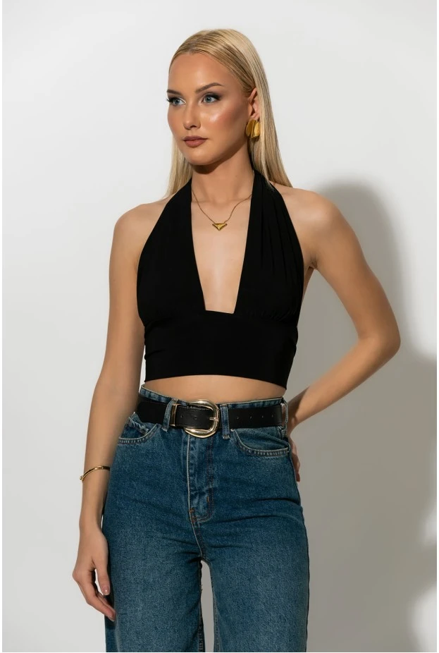 Halter crop top μαύρο