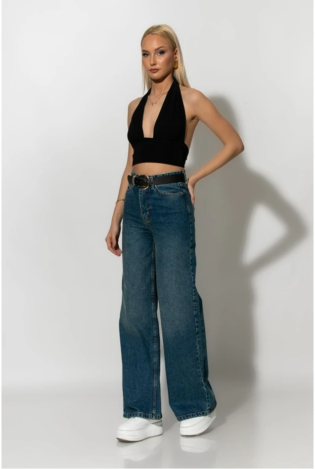 Halter crop top μαύρο