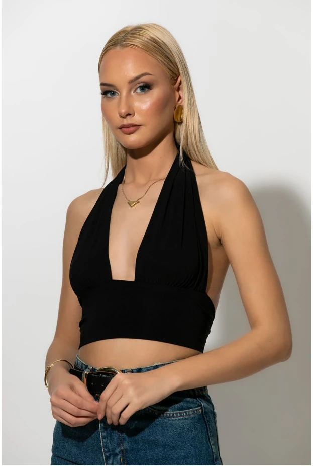 Halter crop top μαύρο