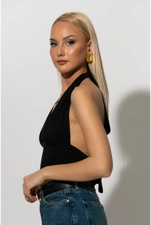 Halter crop top μαύρο