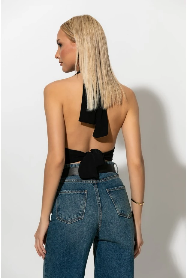 Halter crop top μαύρο