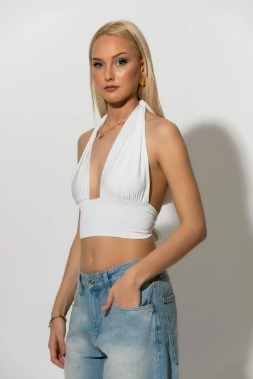 Halter crop top λευκό