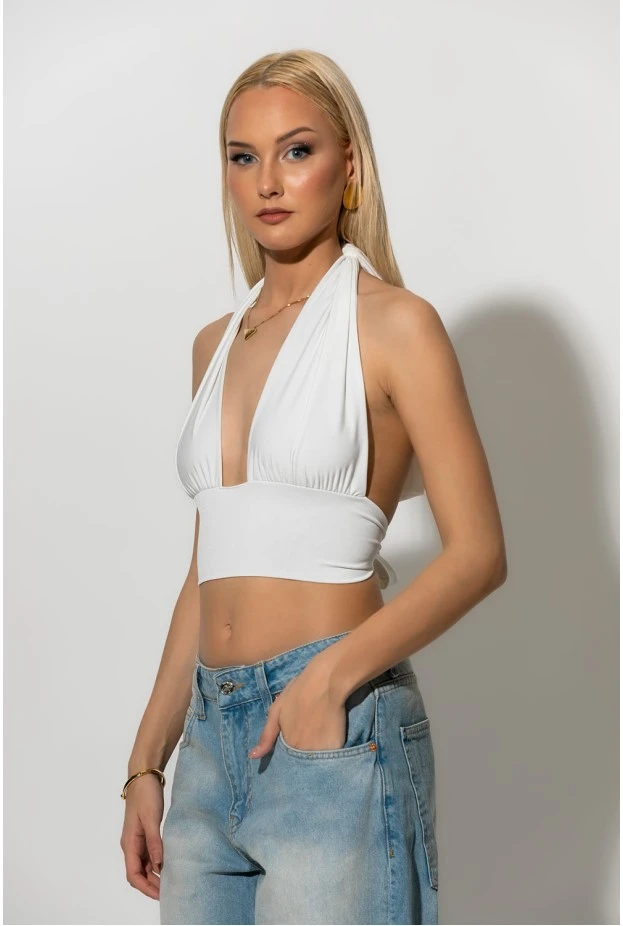 Halter crop top λευκό