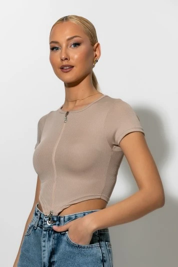 Ριπ crop top με φερμουάρ λευκό