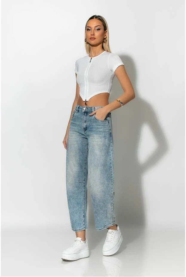 Ριπ crop top με φερμουάρ λευκό