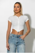 Ριπ crop top με φερμουάρ λευκό