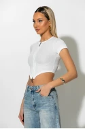 Ριπ crop top με φερμουάρ λευκό