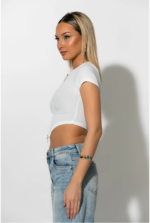 Ριπ crop top με φερμουάρ λευκό
